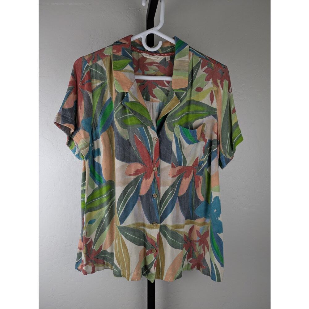 Soft Surroundings button front colorful floral shirt rayon spandex